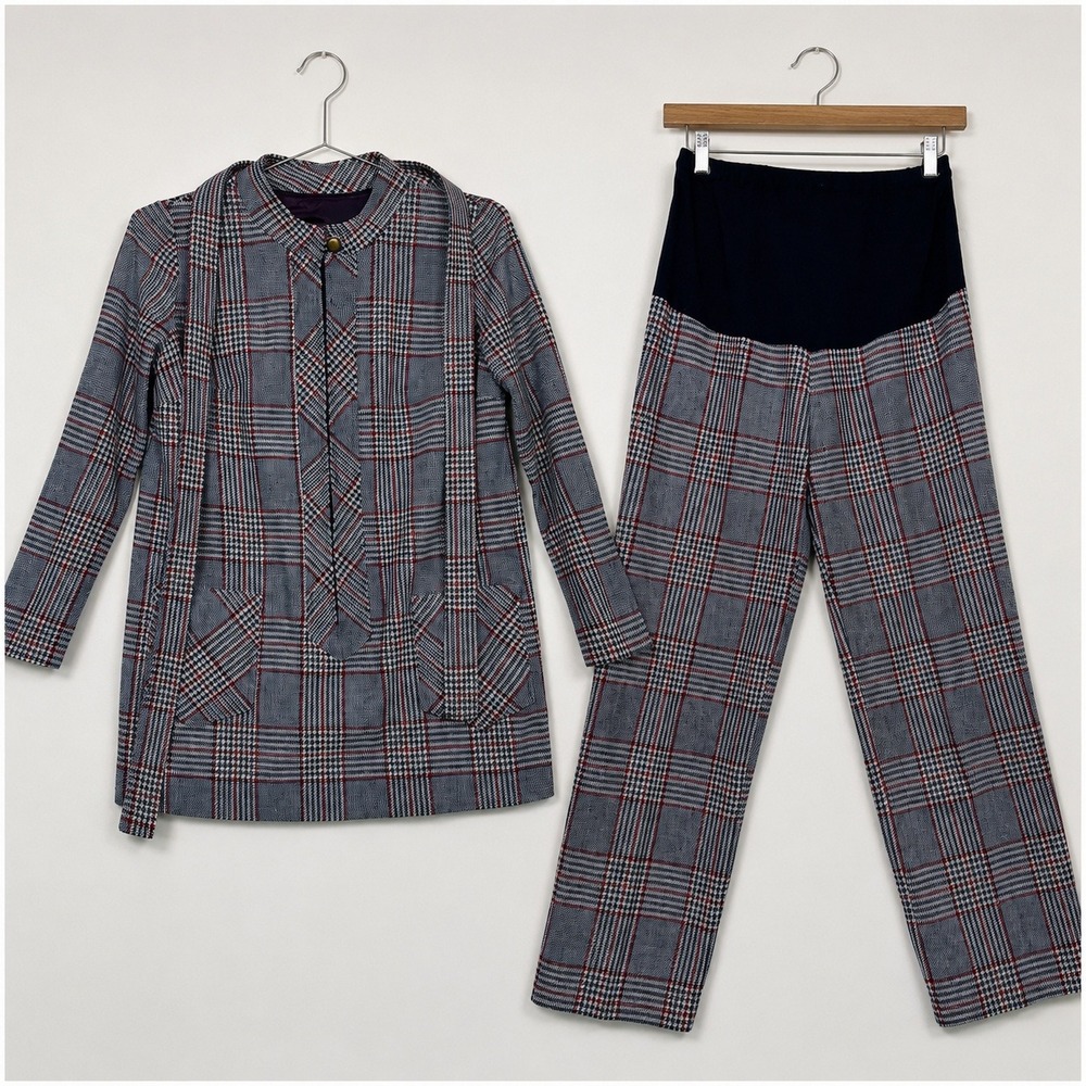 Vintage Saks Fifth Avenue Womens Maternity Suit Set Sz 8 Blue Glen Plaid 60s